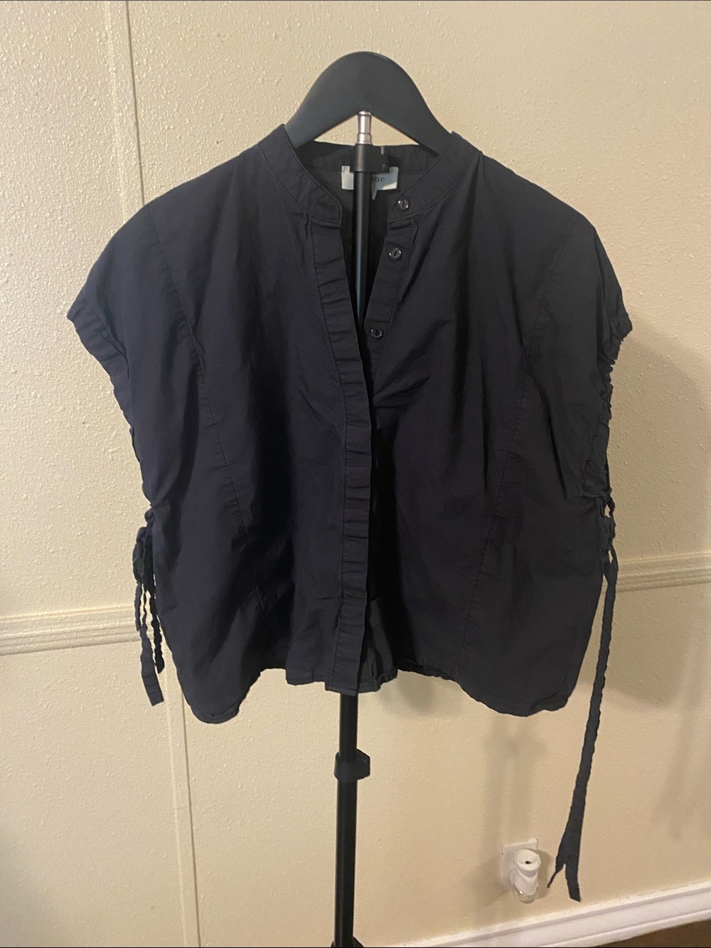 bohme Navy Short Sleeve Button-Front Blouse with Side Ties